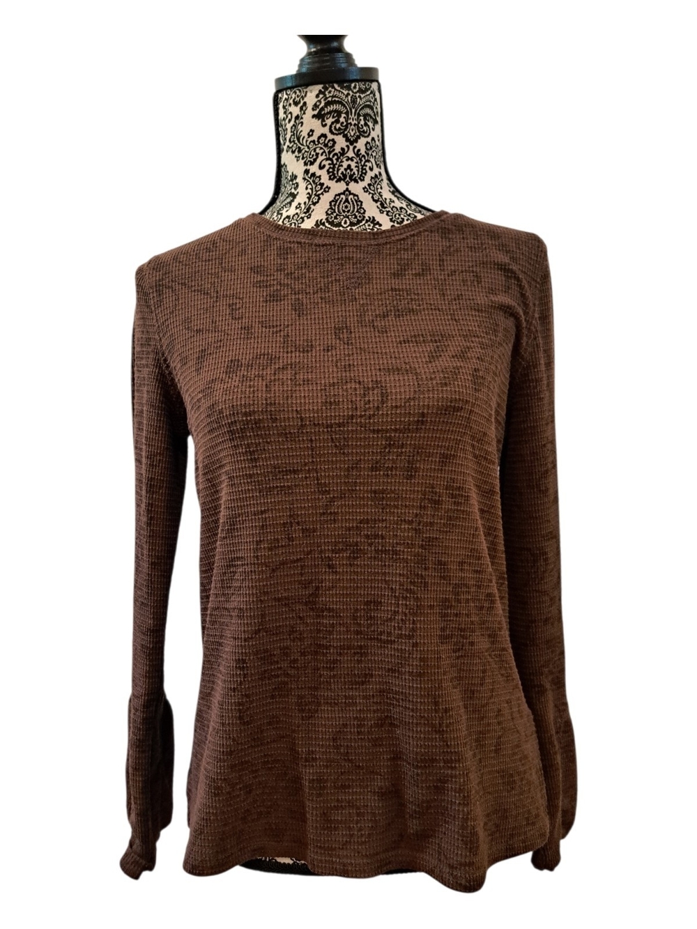 Caribbean Joe Brown Long Sleeve Waffle Knit Top size L Juniors